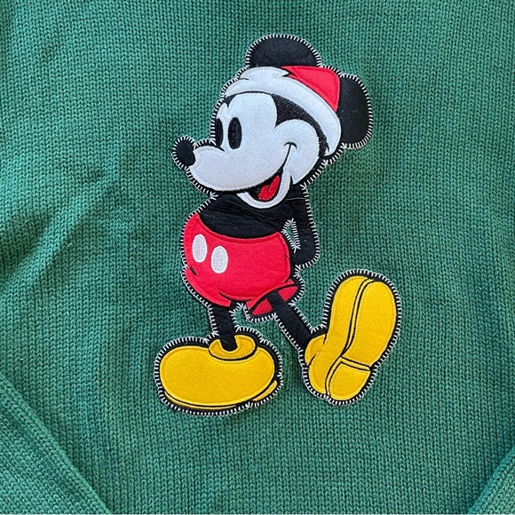 Vintage Disney Mickey Mouse Christmas Holiday Forest Green Sweater XL - Picture 6 of 6
